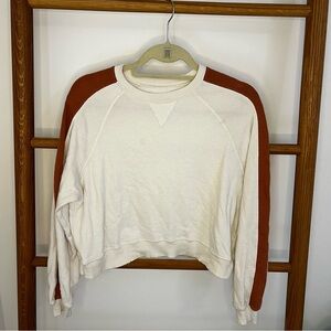 THE GREAT. Cream Mock Neck Long Sleeve Cropped Sweatshirt